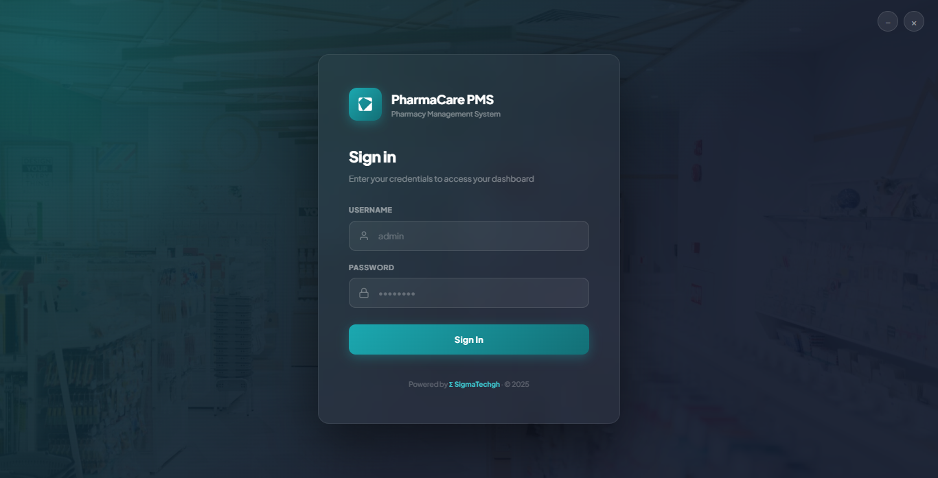 Pharmacy PMS Customised Login Screen