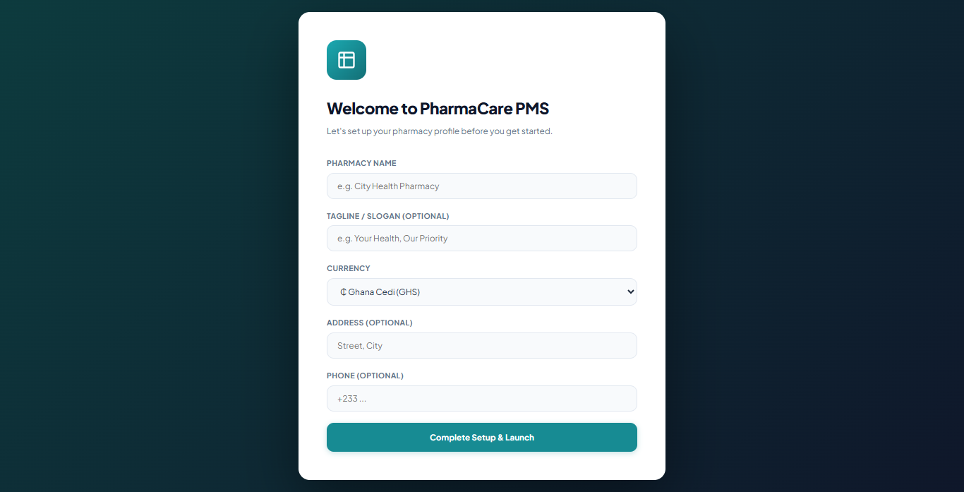 Pharmacy PMS Customised Setup Screen