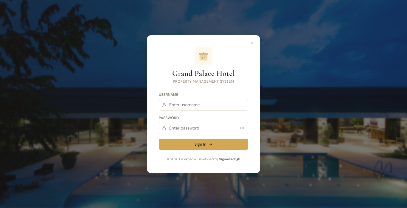 Hotel Management System Login Screen