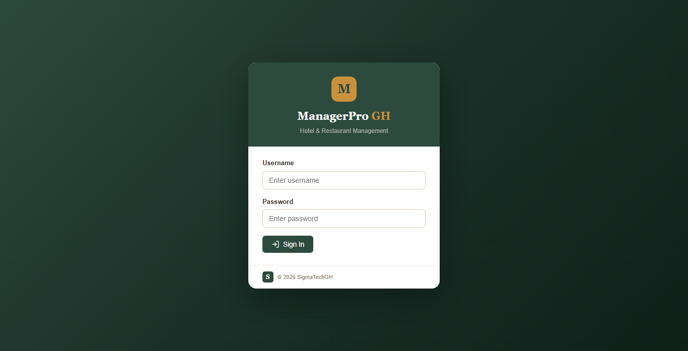 ManagerPro GH Premium Login Screen