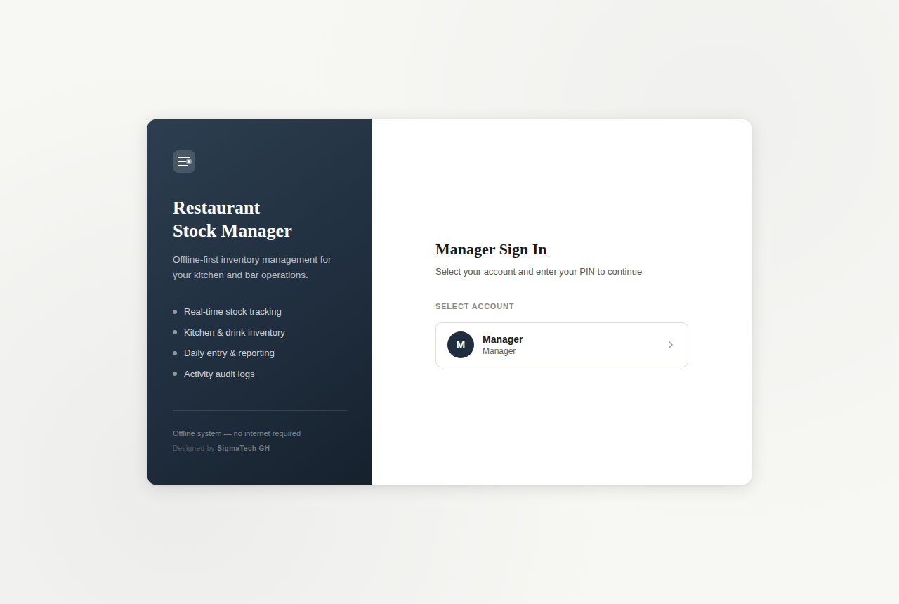 Restaurant Stock Manager Login