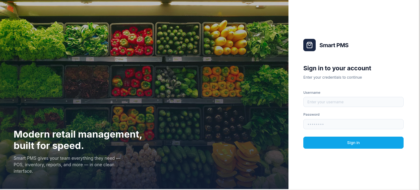 Smart Mart PMS Login Screen